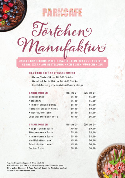 T&ouml;rtchenmannufaktur-Flyer vom Park Cafe.