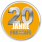 Orangenfarbener runder Button mit "20 Jahre ParkCafe"